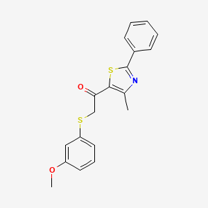 molecular formula C19H17NO2S2 B2669581 2-[(3-Methoxyphenyl)sulfanyl]-1-(4-methyl-2-phenyl-1,3-thiazol-5-yl)-1-ethanone CAS No. 478047-44-8