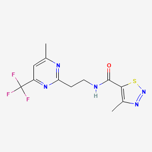 molecular formula C12H12F3N5OS B2669583 4-methyl-N-(2-(4-methyl-6-(trifluoromethyl)pyrimidin-2-yl)ethyl)-1,2,3-thiadiazole-5-carboxamide CAS No. 1396862-82-0