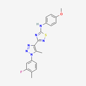 molecular formula C19H17FN6OS B2669596 N-(2-chlorobenzyl)-6-{[2-oxo-2-(4-phenylpiperazin-1-yl)ethyl]thio}pyrimidin-4-amine CAS No. 1189999-09-4