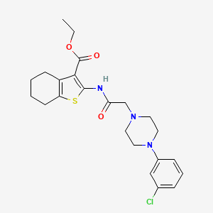 molecular formula C23H28ClN3O3S B2669598 Ethyl 2-(2-(4-(3-chlorophenyl)piperazin-1-yl)acetamido)-4,5,6,7-tetrahydrobenzo[b]thiophene-3-carboxylate CAS No. 496777-65-2