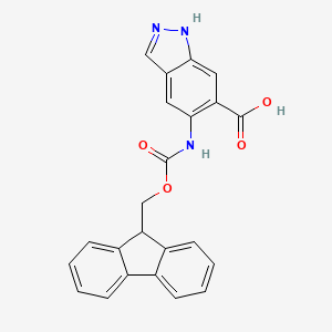 molecular formula C23H17N3O4 B2669599 5-(9H-Fluoren-9-ylmethoxycarbonylamino)-1H-indazole-6-carboxylic acid CAS No. 2253631-73-9