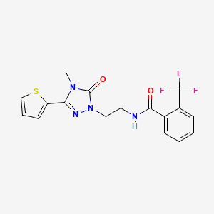 molecular formula C17H15F3N4O2S B2669605 N-(2-(4-甲基-5-氧代-3-(噻吩-2-基)-4,5-二氢-1H-1,2,4-三唑-1-基)乙基)-2-(三氟甲基)苯甲酰胺 CAS No. 1203110-19-3