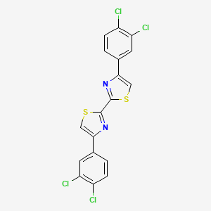 molecular formula C18H8Cl4N2S2 B2669625 4-(3,4-Dichlorophenyl)-2-[4-(3,4-dichlorophenyl)-1,3-thiazol-2-yl]-1,3-thiazole CAS No. 328070-01-5