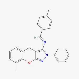 molecular formula C25H21N3O B2669630 (E)-8-methyl-N-(4-methylbenzylidene)-2-phenyl-2,4-dihydrochromeno[2,3-c]pyrazol-3-amine CAS No. 931361-42-1