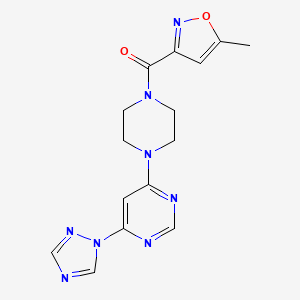 molecular formula C15H16N8O2 B2669634 (4-(6-(1H-1,2,4-triazol-1-yl)pyrimidin-4-yl)piperazin-1-yl)(5-methylisoxazol-3-yl)methanone CAS No. 1705930-99-9