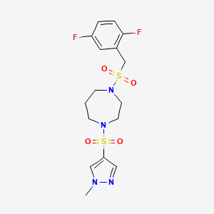molecular formula C16H20F2N4O4S2 B2669635 1-((2,5-二氟苯甲基)磺酰)-4-((1-甲基-1H-吡唑-4-基)磺酰)-1,4-二氮杂环庚烷 CAS No. 2034545-13-4