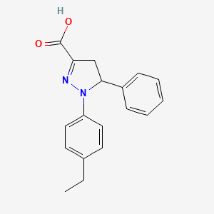 molecular formula C18H18N2O2 B2669641 1-(4-Ethylphenyl)-5-phenyl-4,5-dihydro-1H-pyrazole-3-carboxylic acid CAS No. 1264049-51-5