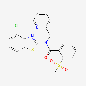 molecular formula C21H16ClN3O3S2 B2669646 N-(4-氯苯并[d]噻唑-2-基)-2-(甲磺酰基)-N-(吡啶-2-基甲基)苯甲酰胺 CAS No. 886942-56-9