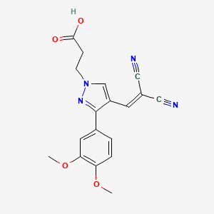 molecular formula C18H16N4O4 B2669648 3-[4-(2,2-dicyanoethenyl)-3-(3,4-dimethoxyphenyl)pyrazol-1-yl]propanoic Acid CAS No. 882223-54-3