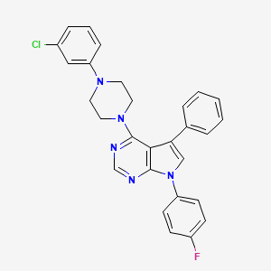 molecular formula C28H23ClFN5 B2669650 4-(4-(3-chlorophenyl)piperazin-1-yl)-7-(4-fluorophenyl)-5-phenyl-7H-pyrrolo[2,3-d]pyrimidine CAS No. 477240-40-7