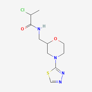 molecular formula C10H15ClN4O2S B2669654 2-Chloro-N-[[4-(1,3,4-thiadiazol-2-yl)morpholin-2-yl]methyl]propanamide CAS No. 2411269-74-2
