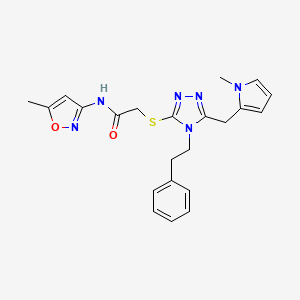 molecular formula C22H24N6O2S B2669666 2-((5-((1-甲基-1H-吡咯-2-基)甲基)-4-苯乙基-4H-1,2,4-三唑-3-基)硫代)-N-(5-甲基异噁唑-3-基)乙酰胺 CAS No. 847390-96-9