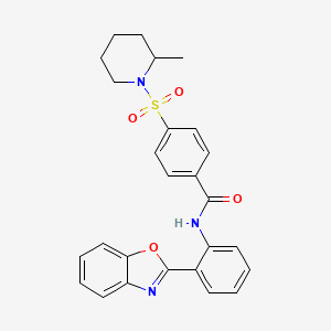 molecular formula C26H25N3O4S B2669670 N-(2-(苯并[d]噁唑-2-基)苯基)-4-((2-甲基哌啶-1-基)磺酰)苯甲酰胺 CAS No. 683770-45-8