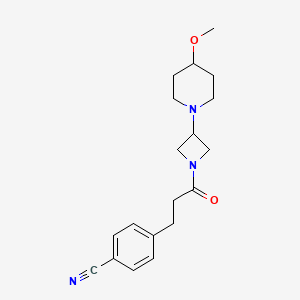 molecular formula C19H25N3O2 B2669693 4-(3-(3-(4-Methoxypiperidin-1-yl)azetidin-1-yl)-3-oxopropyl)benzonitrile CAS No. 2034489-97-7