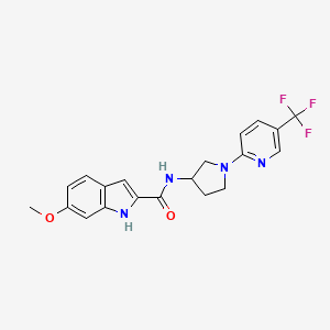 molecular formula C20H19F3N4O2 B2669697 6-甲氧基-N-(1-(5-(三氟甲基)吡啶-2-基)吡咯啉-3-基)-1H-吲哚-2-甲酰胺 CAS No. 1798484-95-3