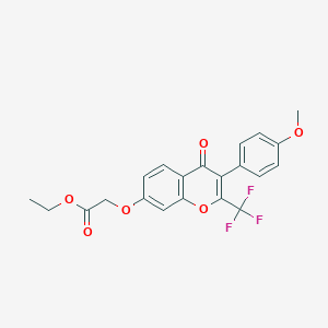 molecular formula C21H17F3O6 B2669700 Ethyl 2-[3-(4-methoxyphenyl)-4-oxo-2-(trifluoromethyl)chromen-7-yl]oxyacetate CAS No. 847376-60-7