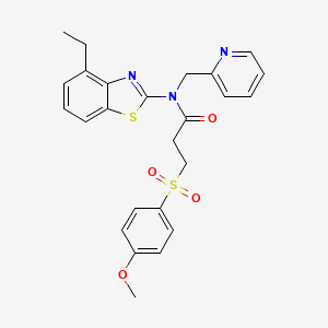 molecular formula C25H25N3O4S2 B2669708 N-(4-乙基苯并[d]噻唑-2-基)-3-((4-甲氧基苯基)磺酰)-N-(吡啶-2-基甲基)丙酰胺 CAS No. 923087-51-8