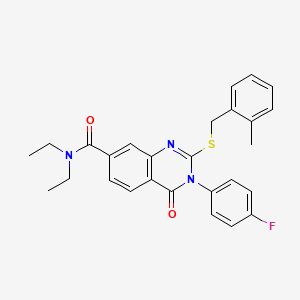 molecular formula C27H26FN3O2S B2669712 N,N-diethyl-3-(4-fluorophenyl)-2-((2-methylbenzyl)thio)-4-oxo-3,4-dihydroquinazoline-7-carboxamide CAS No. 1115332-23-4