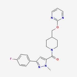 molecular formula C21H22FN5O2 B2669716 [5-(4-Fluorophenyl)-2-methylpyrazol-3-yl]-[4-(pyrimidin-2-yloxymethyl)piperidin-1-yl]methanone CAS No. 2379995-01-2