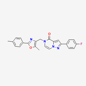 molecular formula C24H19FN4O2 B2669725 2-(4-fluorophenyl)-5-((5-methyl-2-(p-tolyl)oxazol-4-yl)methyl)pyrazolo[1,5-a]pyrazin-4(5H)-one CAS No. 1358200-77-7