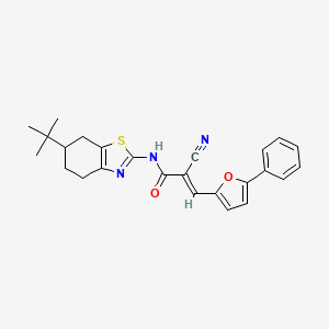 molecular formula C25H25N3O2S B2669734 (E)-N-(6-tert-butyl-4,5,6,7-tetrahydro-1,3-benzothiazol-2-yl)-2-cyano-3-(5-phenylfuran-2-yl)prop-2-enamide CAS No. 717118-92-8