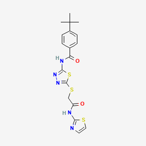 molecular formula C18H19N5O2S3 B2669750 4-(tert-butyl)-N-(5-((2-oxo-2-(thiazol-2-ylamino)ethyl)thio)-1,3,4-thiadiazol-2-yl)benzamide CAS No. 392299-72-8