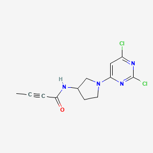 molecular formula C12H12Cl2N4O B2669755 N-[1-(2,6-Dichloropyrimidin-4-yl)pyrrolidin-3-yl]but-2-ynamide CAS No. 2411249-29-9
