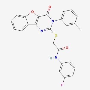 molecular formula C25H18FN3O3S B2669759 N-(3-fluorophenyl)-2-[[3-(3-methylphenyl)-4-oxo-[1]benzofuro[3,2-d]pyrimidin-2-yl]sulfanyl]acetamide CAS No. 872207-96-0