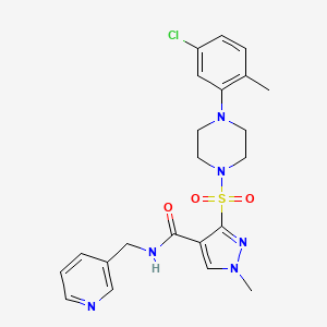 molecular formula C22H25ClN6O3S B2669762 3-((4-(5-chloro-2-methylphenyl)piperazin-1-yl)sulfonyl)-1-methyl-N-(pyridin-3-ylmethyl)-1H-pyrazole-4-carboxamide CAS No. 1251586-75-0
