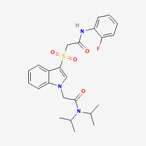 molecular formula C24H28FN3O4S B2669764 2-(3-((2-((2-fluorophenyl)amino)-2-oxoethyl)sulfonyl)-1H-indol-1-yl)-N,N-diisopropylacetamide CAS No. 894025-37-7