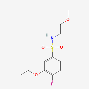 molecular formula C11H16FNO4S B2669767 3-乙氧基-4-氟-N-(2-甲氧基乙基)苯磺酰胺 CAS No. 723745-74-2