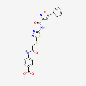 molecular formula C22H17N5O5S2 B2669768 甲基-4-(2-((5-(5-苯基异噁唑-3-甲酰胺)-1,3,4-噻二唑-2-基)硫代)乙酰胺基)苯甲酸甲酯 CAS No. 1351648-01-5