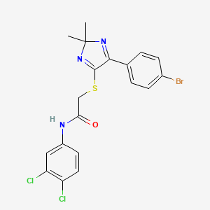 molecular formula C19H16BrCl2N3OS B2669779 2-((5-(4-bromophenyl)-2,2-dimethyl-2H-imidazol-4-yl)thio)-N-(3,4-dichlorophenyl)acetamide CAS No. 899932-51-5