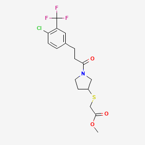 molecular formula C17H19ClF3NO3S B2669794 Methyl 2-((1-(3-(4-chloro-3-(trifluoromethyl)phenyl)propanoyl)pyrrolidin-3-yl)thio)acetate CAS No. 2034577-83-6
