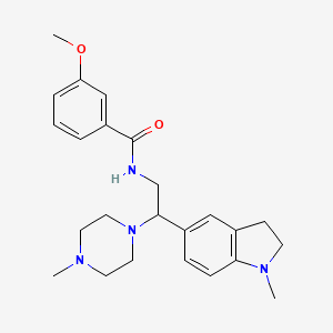 molecular formula C24H32N4O2 B2669796 3-methoxy-N-(2-(1-methylindolin-5-yl)-2-(4-methylpiperazin-1-yl)ethyl)benzamide CAS No. 921896-31-3