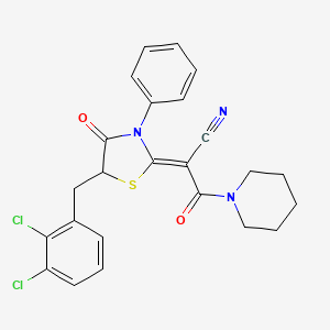 molecular formula C24H21Cl2N3O2S B2669800 (Z)-2-(5-(2,3-dichlorobenzyl)-4-oxo-3-phenylthiazolidin-2-ylidene)-3-oxo-3-(piperidin-1-yl)propanenitrile CAS No. 488129-78-8