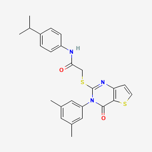 molecular formula C25H25N3O2S2 B2669801 2-{[3-(3,5-dimethylphenyl)-4-oxo-3,4-dihydrothieno[3,2-d]pyrimidin-2-yl]sulfanyl}-N-[4-(propan-2-yl)phenyl]acetamide CAS No. 1260930-36-6