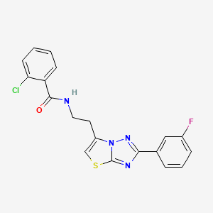 molecular formula C19H14ClFN4OS B2669802 2-chloro-N-(2-(2-(3-fluorophenyl)thiazolo[3,2-b][1,2,4]triazol-6-yl)ethyl)benzamide CAS No. 946252-40-0