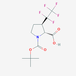 molecular formula C12H16F5NO4 B2669807 (2R,3R)-1-[(2-Methylpropan-2-yl)oxycarbonyl]-3-(1,1,2,2,2-pentafluoroethyl)pyrrolidine-2-carboxylic acid CAS No. 2361609-13-2