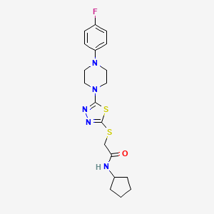 molecular formula C19H24FN5OS2 B2669810 N-cyclopentyl-2-((5-(4-(4-fluorophenyl)piperazin-1-yl)-1,3,4-thiadiazol-2-yl)thio)acetamide CAS No. 1105222-24-9