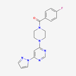 molecular formula C18H17FN6O B2669811 (4-(6-(1H-吡唑-1-基)嘧啶-4-基)哌嗪-1-基)(4-氟苯基)甲酮 CAS No. 1171493-12-1