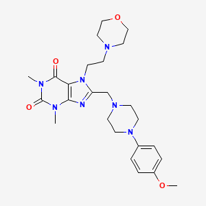 molecular formula C25H35N7O4 B2669815 8-((4-(4-Methoxyphenyl)piperazin-1-yl)methyl)-1,3-dimethyl-7-(2-morpholinoethyl)-3,7-dihydro-1H-purine-2,6-dione CAS No. 931665-34-8