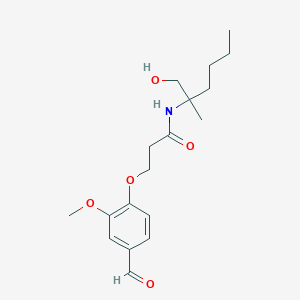 molecular formula C18H27NO5 B2669824 3-(4-formyl-2-methoxyphenoxy)-N-(1-hydroxy-2-methylhexan-2-yl)propanamide CAS No. 2094696-24-7