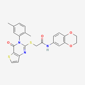molecular formula C24H21N3O4S2 B2669825 N-(2,3-dihydro-1,4-benzodioxin-6-yl)-2-{[3-(2,5-dimethylphenyl)-4-oxo-3,4-dihydrothieno[3,2-d]pyrimidin-2-yl]sulfanyl}acetamide CAS No. 1291860-33-7