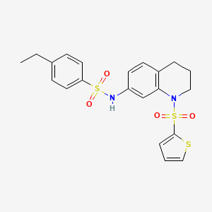 molecular formula C21H22N2O4S3 B2669828 4-ethyl-N-(1-(thiophen-2-ylsulfonyl)-1,2,3,4-tetrahydroquinolin-7-yl)benzenesulfonamide CAS No. 946293-21-6