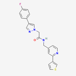 molecular formula C21H17FN4OS B2669829 2-(4-(4-fluorophenyl)-1H-pyrazol-1-yl)-N-((2-(thiophen-3-yl)pyridin-4-yl)methyl)acetamide CAS No. 2034432-85-2