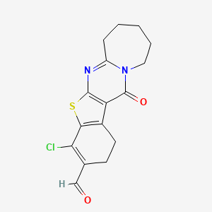 molecular formula C16H15ClN2O2S B2669831 4-Chloro-13-oxo-1,2,7,8,9,10,11,13-octahydro[1]benzothieno[2',3':4,5]pyrimido[1,2-a]azepine-3-carbaldehyde CAS No. 299962-60-0