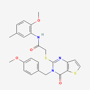 molecular formula C24H23N3O4S2 B2669834 2-{[3-(4-甲氧基苯甲基)-4-氧代-3,4-二氢噻吩[3,2-d]嘧啶-2-基]硫代基}-N-(2-甲氧基-5-甲基苯基)乙酰胺 CAS No. 1252839-36-3