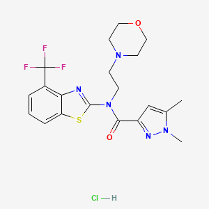 molecular formula C20H23ClF3N5O2S B2669837 1,5-dimethyl-N-(2-morpholinoethyl)-N-(4-(trifluoromethyl)benzo[d]thiazol-2-yl)-1H-pyrazole-3-carboxamide hydrochloride CAS No. 2194909-75-4