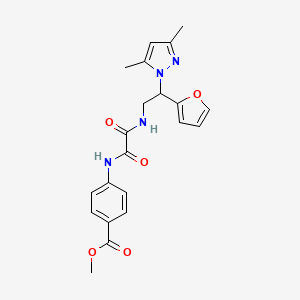 molecular formula C21H22N4O5 B2669862 甲基 4-(2-((2-(3,5-二甲基-1H-吡唑-1-基)-2-(呋喃-2-基)乙基)氨基)-2-氧代乙酰胺基)苯甲酸酯 CAS No. 2034543-76-3